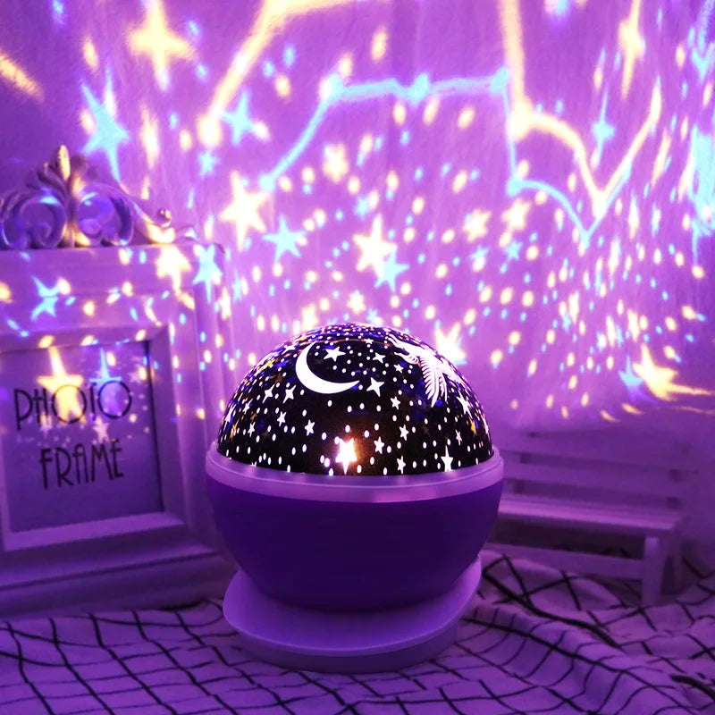 Lampada Proiettore Notte Rotante Cielo Stellato LED USB Batteria Per Bambini Unicorno Romantico