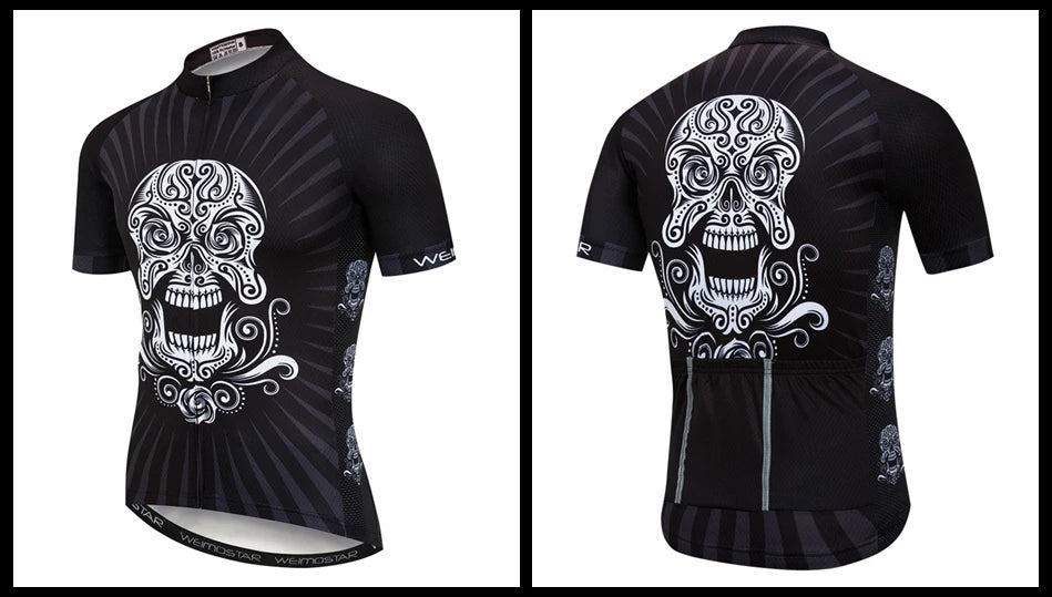 Maglia Ciclismo Weimostar Skull Uomo Estiva Traspirante MTB Strada Anti UV Con Tasche Riflettenti