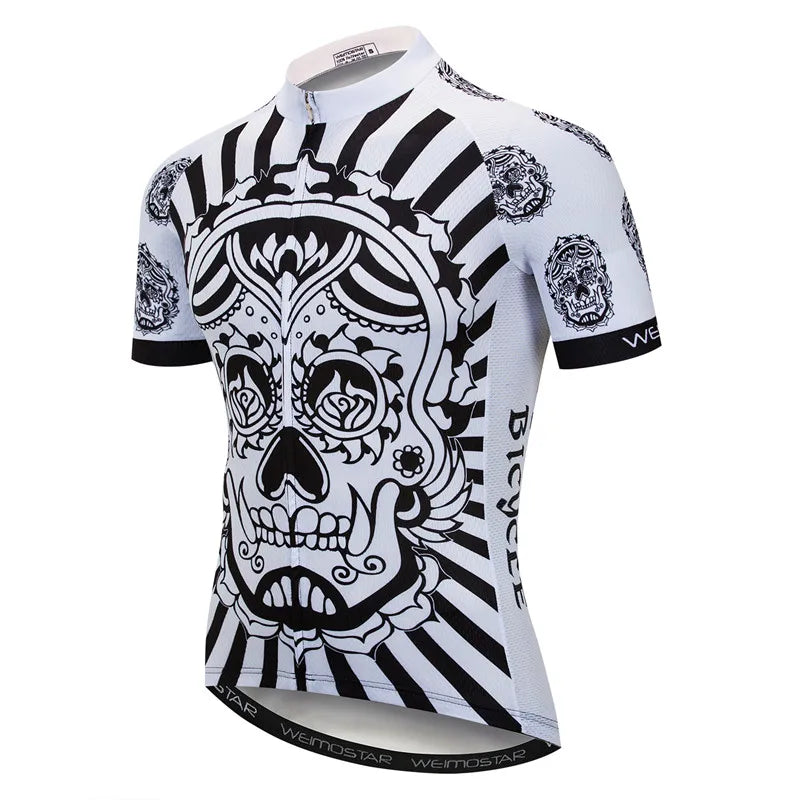 Maglia Ciclismo Weimostar Skull Uomo Estiva Traspirante MTB Strada Anti UV Con Tasche Riflettenti