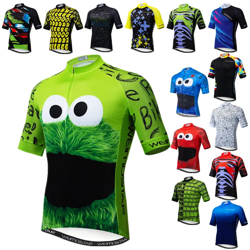 Weimostar Top Verde Maglia da Ciclismo Uomo con Design Divertente Cookie Traspirante Tasche