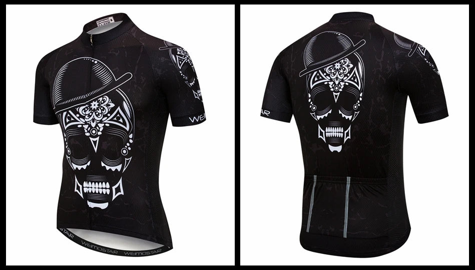 Maglia Ciclismo Weimostar Skull Uomo Estiva Traspirante MTB Strada Anti UV Con Tasche Riflettenti