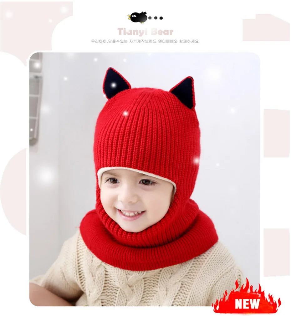 Cappellino Passamontagna Invernale Per Neonati E Bambini Con Fodera In Pile E Orecchie Da Gatto HT073
