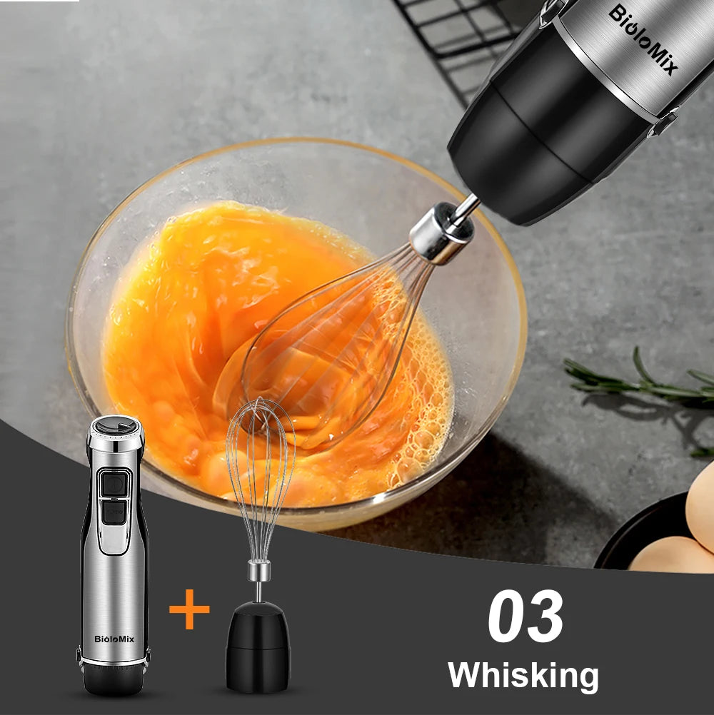 Frullatore A Immersione Biolomix 4 In 1 Ad Alta Potenza 1200 W Lame In Acciaio Inox Con Tazza Tritatutto E Frullato