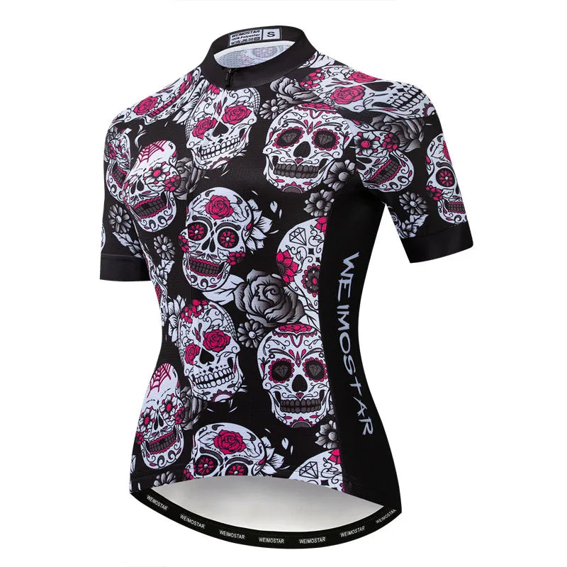 Weimostar Pro Maglia Da Ciclismo Donna Skull Traspirante Con Tasche Riflettente Quick Dry Estate MTB