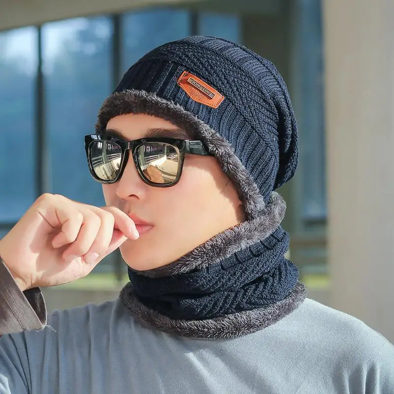 Set Invernale Cappello A Cuffia Unisex Lana Lavorata A Maglia Con Sciarpa Passamontagna Maschera