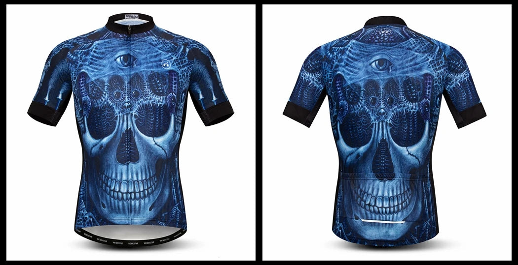 Jersey Da Ciclismo Uomo Skull Traspirante Estate Quick Dry Anti Sudore Riflettente Con Tasche MTB