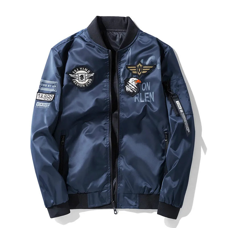 Giacca Bomber Invernale Da Uomo Reversibile Con Distintivo E Tasche Doppio Lato Per Motociclista Autunno