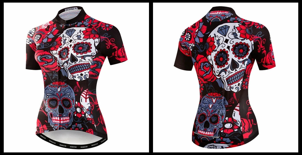 Weimostar Pro Maglia Da Ciclismo Donna Skull Traspirante Con Tasche Riflettente Quick Dry Estate MTB