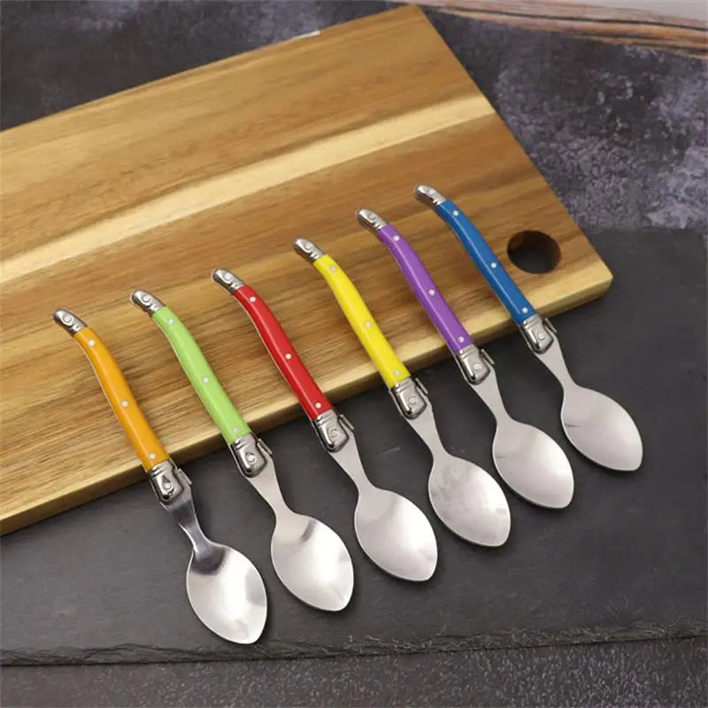 Set Da 6 Cucchiaini Da Caffè In Acciaio Inox Con Manico Arcobaleno ABS Laguiole Per Gelato E Dolci Stoviglie Colorate