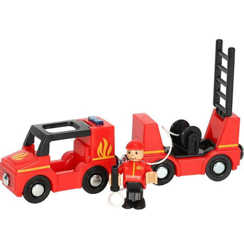Nuovo Treno Magnetico Per Bambini Con Camion Pompieri Ambulanza Polizia Compatibile Brio In Legno