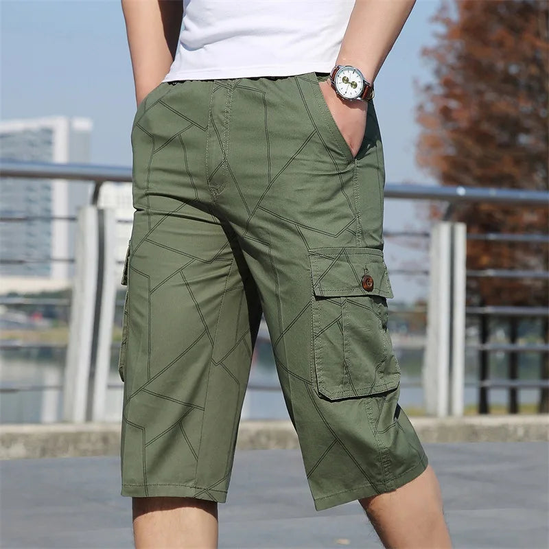 Pantaloncini Cargo Uomo Plus Size 6XL Lunghezza Al Ginocchio Cotone Elasticizzato Tasche Militari Bermuda Capri