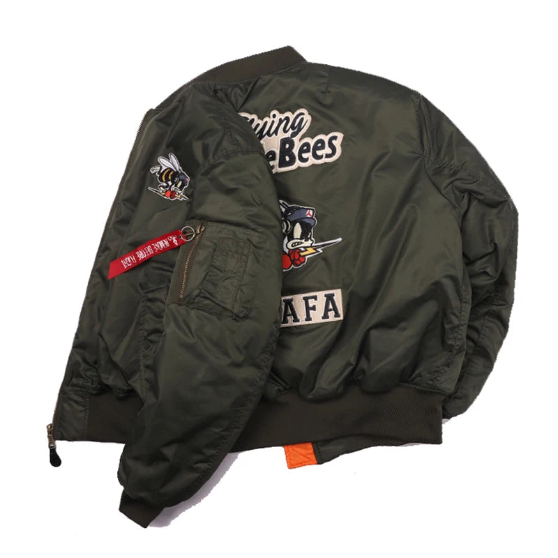 Giacca Bomber Da Uomo Invernale Con Patch Ricamato Bumble Bees Forza Aerea Pilota Calda E Imbottita