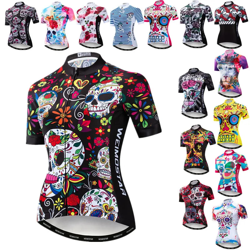 Weimostar Pro Maglia Da Ciclismo Donna Skull Traspirante Con Tasche Riflettente Quick Dry Estate MTB