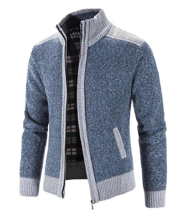 Nuovo Cardigan Patchwork Da Uomo Slim Fit Con Collo Coreano Caldo E Lavorato A Maglia Giacca Invernale