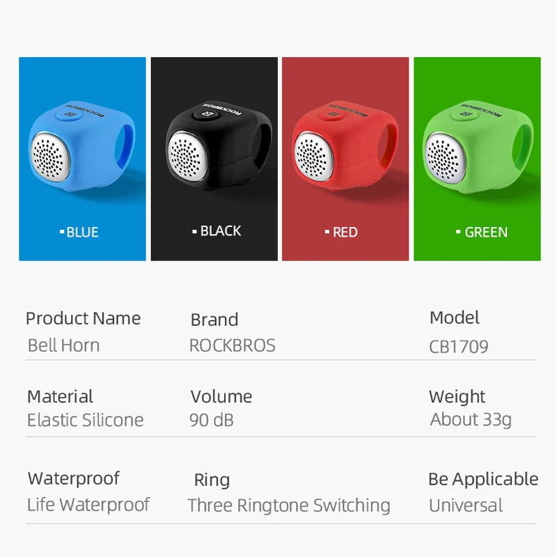 RockBros Campanello Per Ciclismo Elettrico 90 dB Campana MTB Manubrio Gel Di Silice Anello A Conchiglia Bicicletta