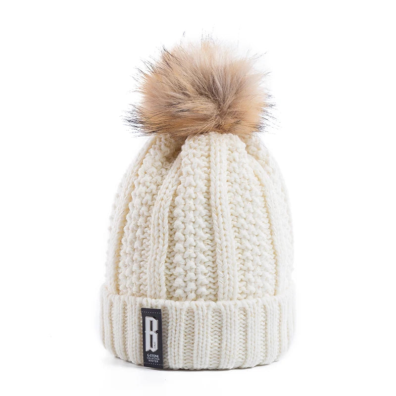Cappello Invernale Da Donna Con Pompon Pelliccia Foderata Berretto In Lana Lavorato A Maglia Caldo E Elegante Streetwear