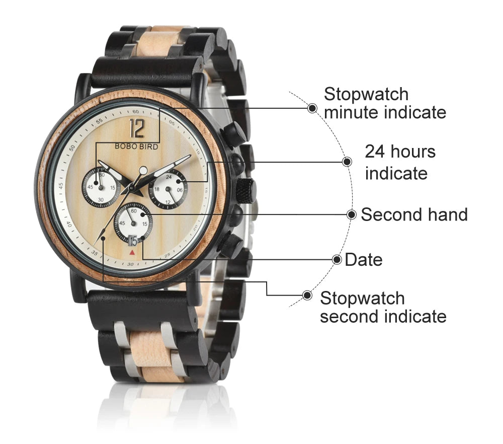 Orologio In Legno Da Uomo Cronografo Luxury Top Brand Elegante Con Scatola Di Legno Logo Personalizzato Regalo Ideale
