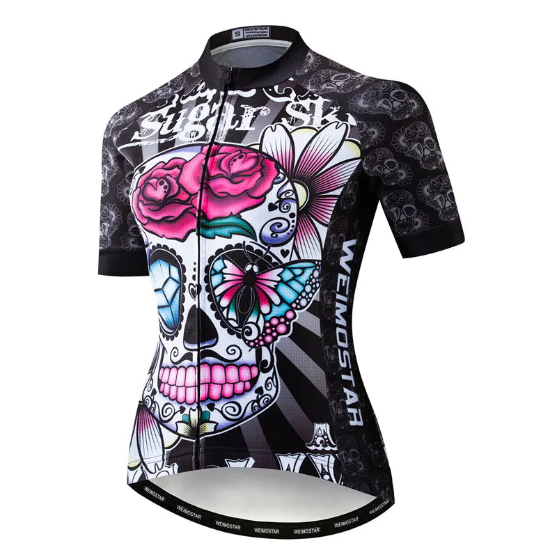 Weimostar Pro Maglia Da Ciclismo Donna Skull Traspirante Con Tasche Riflettente Quick Dry Estate MTB