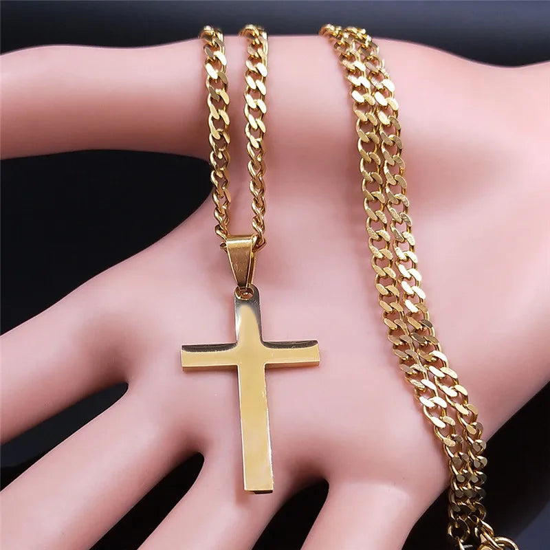 Collana A Catena Con Croce Gesù In Acciaio Inossidabile Oro Unisex Hip Hop Cristiano Gioielli
