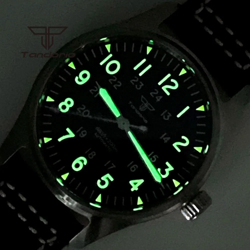 Orologio Diver Automatico Uomo Tandorio 39mm 20BAR Corona a Vite Vetro Zaffiro AR Lume Verde
