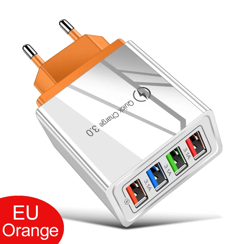 Caricatore USB 3A a 4 Porte Da Muro Con Spina EU US Integrata Per iPhone 16 Pro Ricarica Veloce