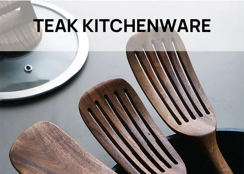 Set Da 5 Pezzi Di Spatole Scanalate In Teak Naturale Per Mescolare Utensili Da Cucina In Legno Resistente Al Calore