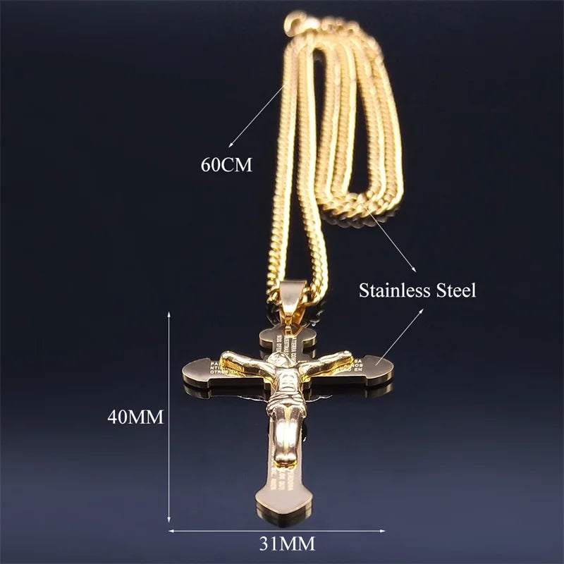 Collana Croce Biblica In Acciaio Inossidabile Pendente Gesù Lunga Unisex Uomo Donna Gioielli Religiosi