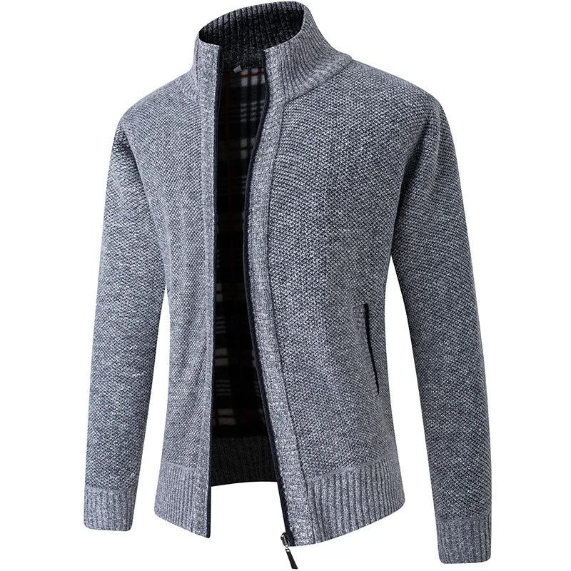 Giacca Uomo Invernale Spessa In Pile Con Zip Intera Antivento Collo A O In Maglia Calda