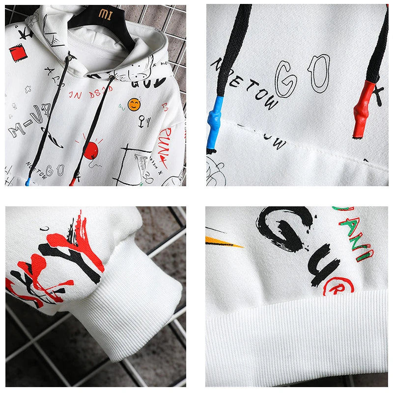 Felpa Con Cappuccio Uomo Autunno Chaifenko Streetwear Hip Hop Harajuku Anime Graffiti Casual