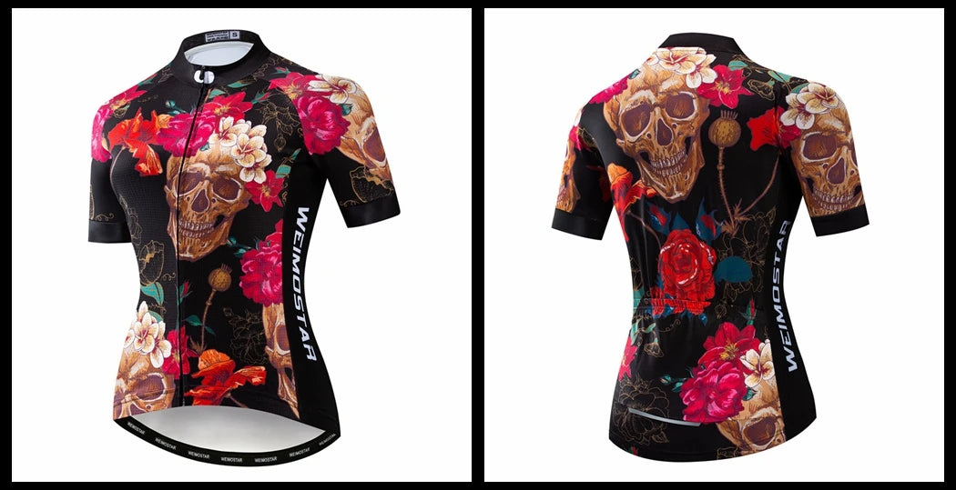 Weimostar Pro Maglia Da Ciclismo Donna Skull Traspirante Con Tasche Riflettente Quick Dry Estate MTB