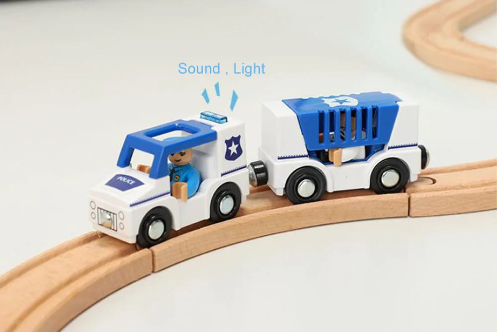 Nuovo Treno Magnetico Per Bambini Con Camion Pompieri Ambulanza Polizia Compatibile Brio In Legno