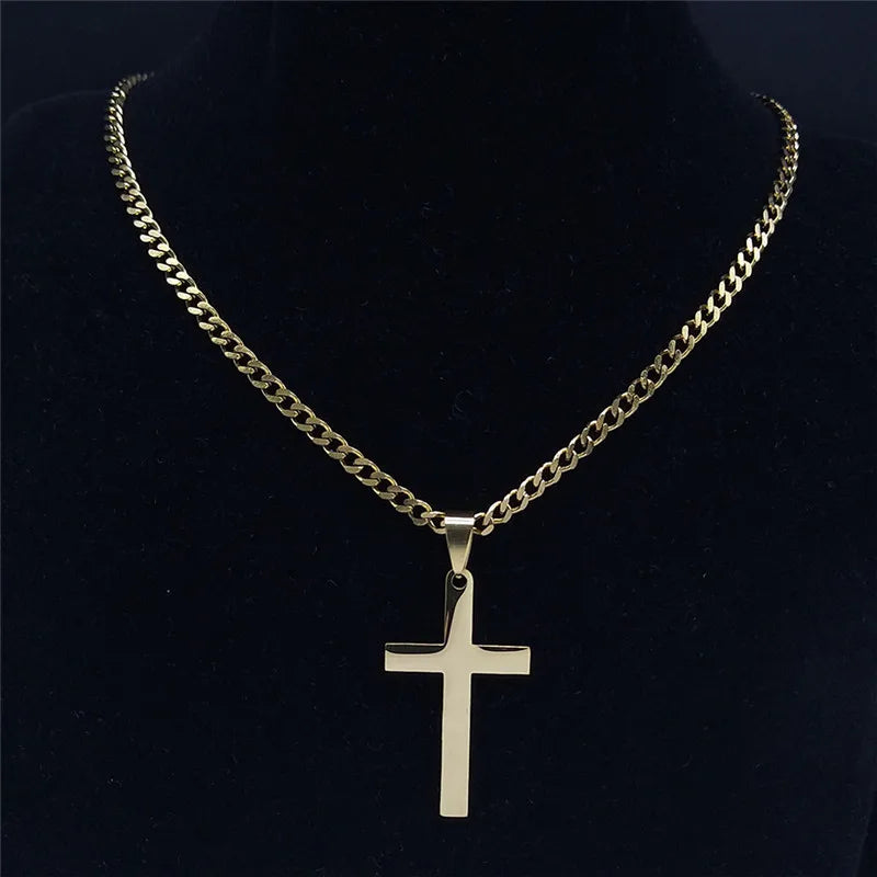 Collana A Catena Con Croce Gesù In Acciaio Inossidabile Oro Unisex Hip Hop Cristiano Gioielli