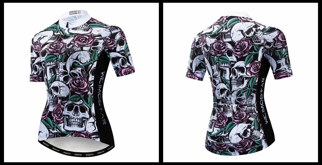 Weimostar Pro Maglia Da Ciclismo Donna Skull Traspirante Con Tasche Riflettente Quick Dry Estate MTB