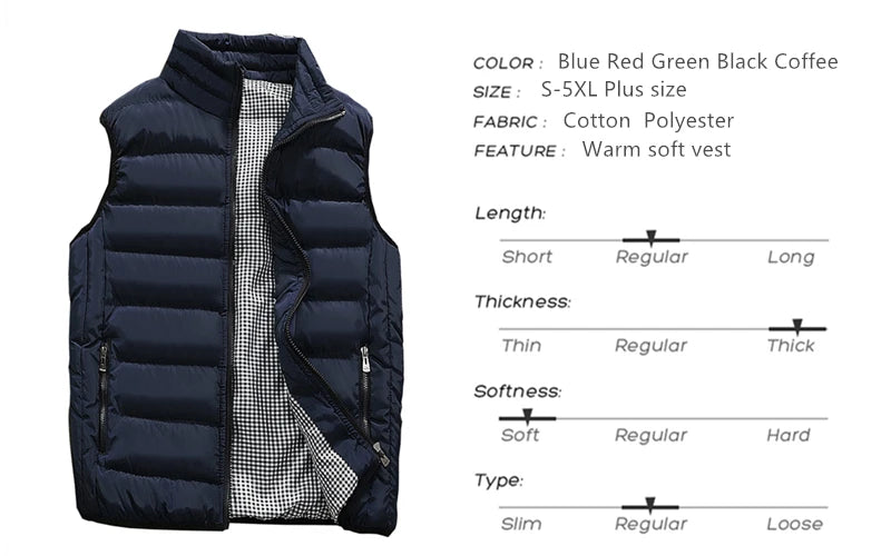 Gilet Da Uomo Imbottito In Cotone Con Colletto Mandarino Senza Maniche Moda Invernale Abbigliamento Casual Grande Taglia