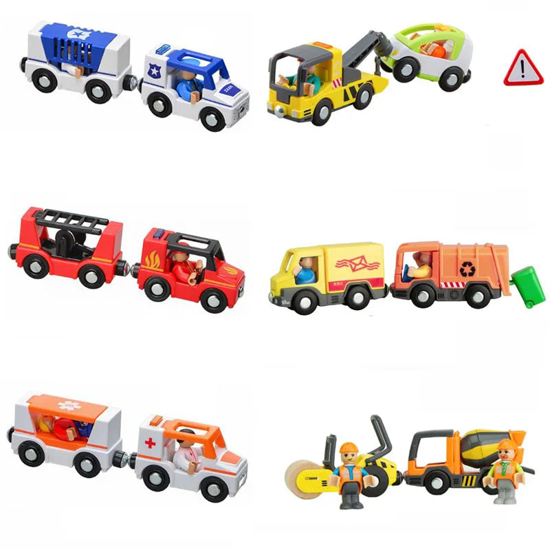 Nuovo Treno Magnetico Per Bambini Con Camion Pompieri Ambulanza Polizia Compatibile Brio In Legno