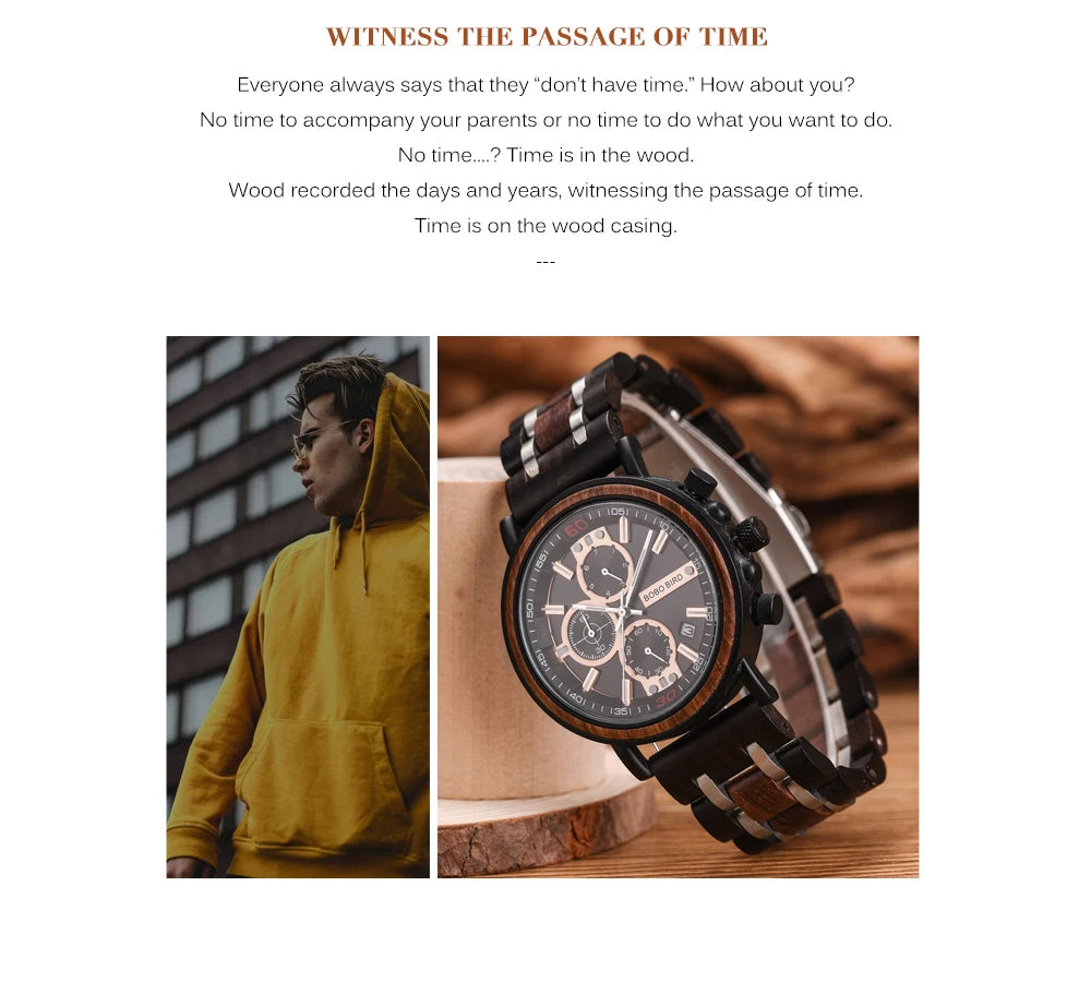 Orologio In Legno Da Uomo Cronografo Luxury Top Brand Elegante Con Scatola Di Legno Logo Personalizzato Regalo Ideale