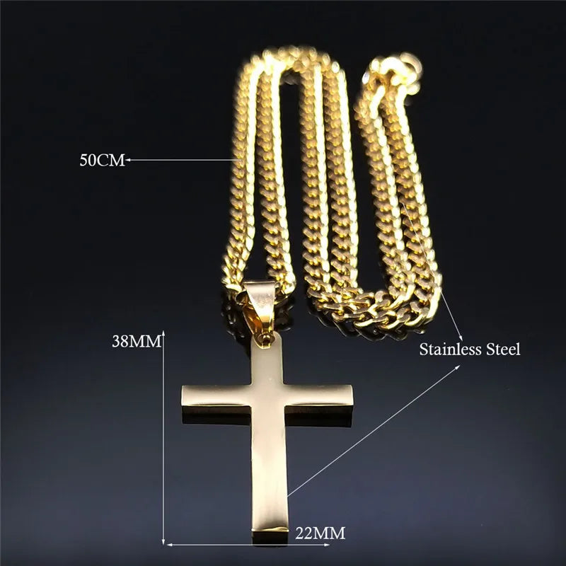 Collana A Catena Con Croce Gesù In Acciaio Inossidabile Oro Unisex Hip Hop Cristiano Gioielli