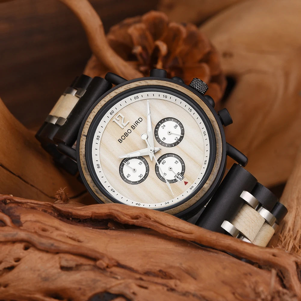 Orologio In Legno Da Uomo Cronografo Luxury Top Brand Elegante Con Scatola Di Legno Logo Personalizzato Regalo Ideale