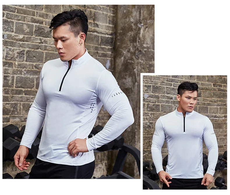 T Shirt Sportiva Da Uomo Manica Lunga Per Palestra E Corsa In Compressione Abbigliamento Sportivo Zip Pullover Rashguard