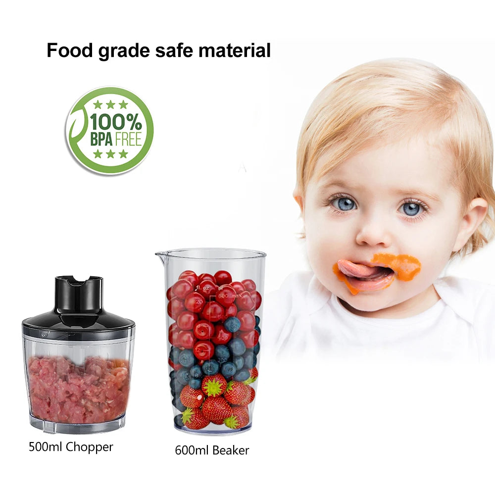 Frullatore A Immersione Biolomix 4 In 1 Ad Alta Potenza 1200 W Lame In Acciaio Inox Con Tazza Tritatutto E Frullato