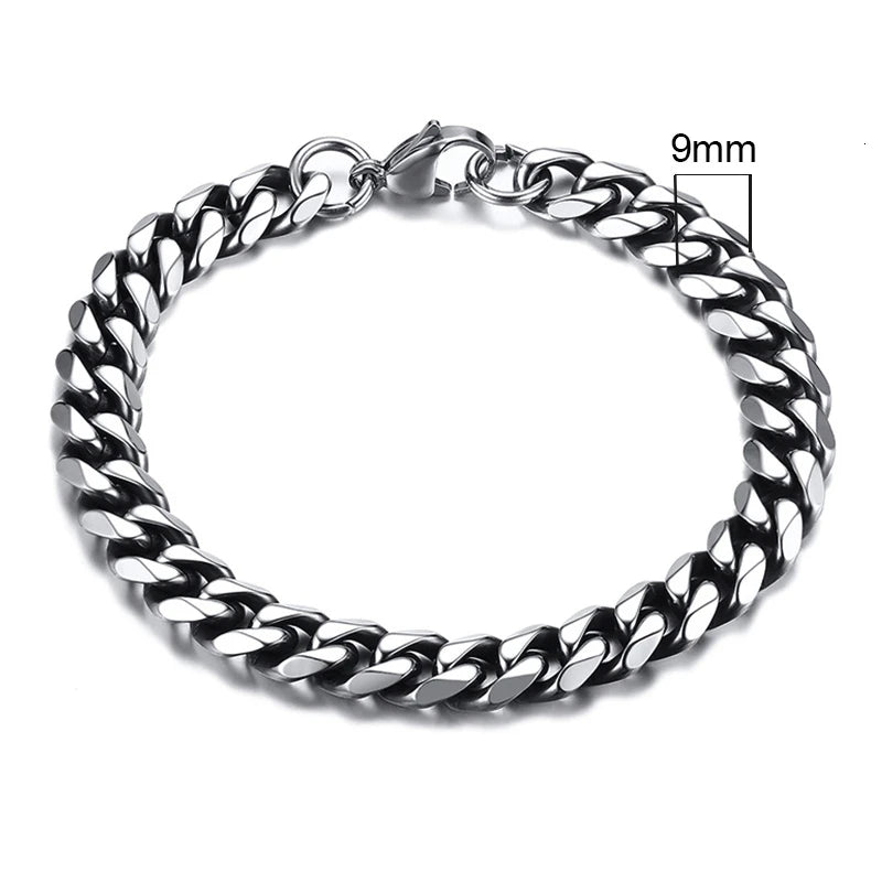 Bracciale Uomo Miami Curb Catena Grossa 3 A 11 Mm In Acciaio Inossidabile Cinturino Cubano Punk Classico