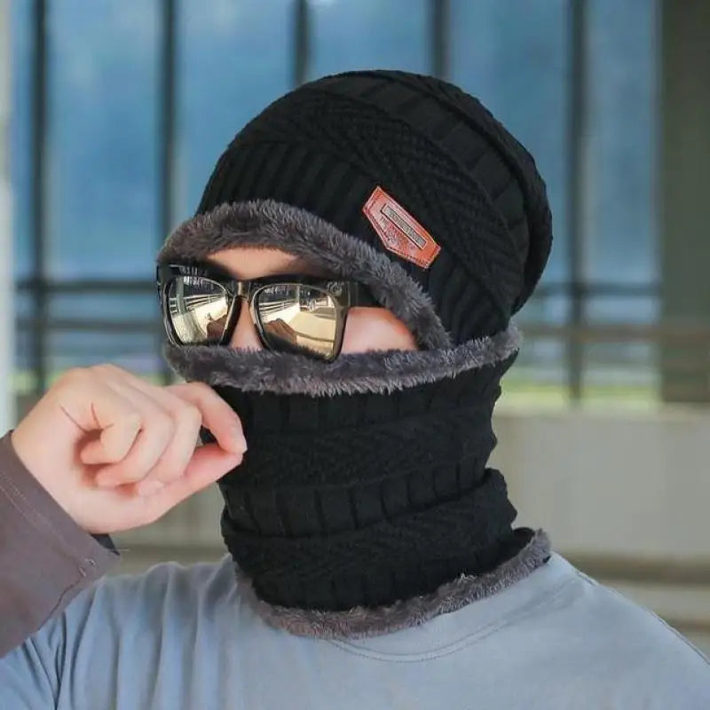 Set Invernale Cappello A Cuffia Unisex Lana Lavorata A Maglia Con Sciarpa Passamontagna Maschera