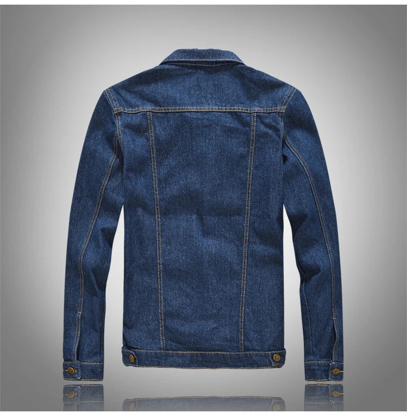 Capospalla Uomo Slim Fit Denim Blu Scuro Con Maniche Lunghe Tasche Giacca Jeans Classica