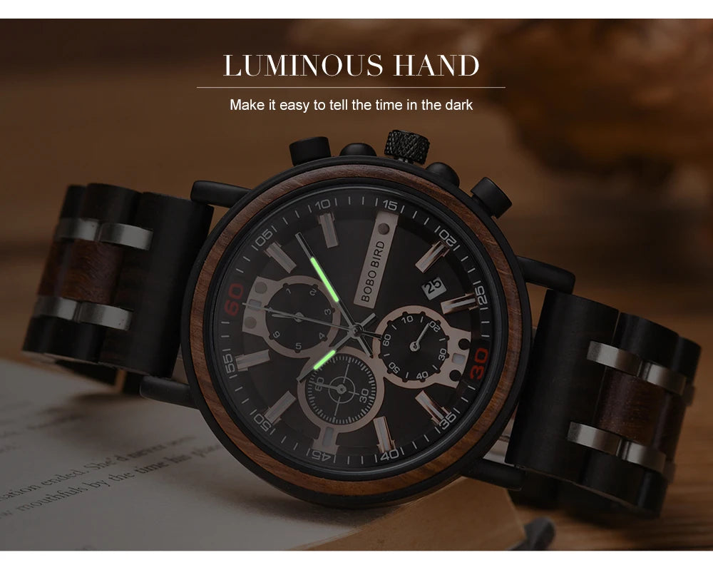 Orologio In Legno Da Uomo Cronografo Luxury Top Brand Elegante Con Scatola Di Legno Logo Personalizzato Regalo Ideale