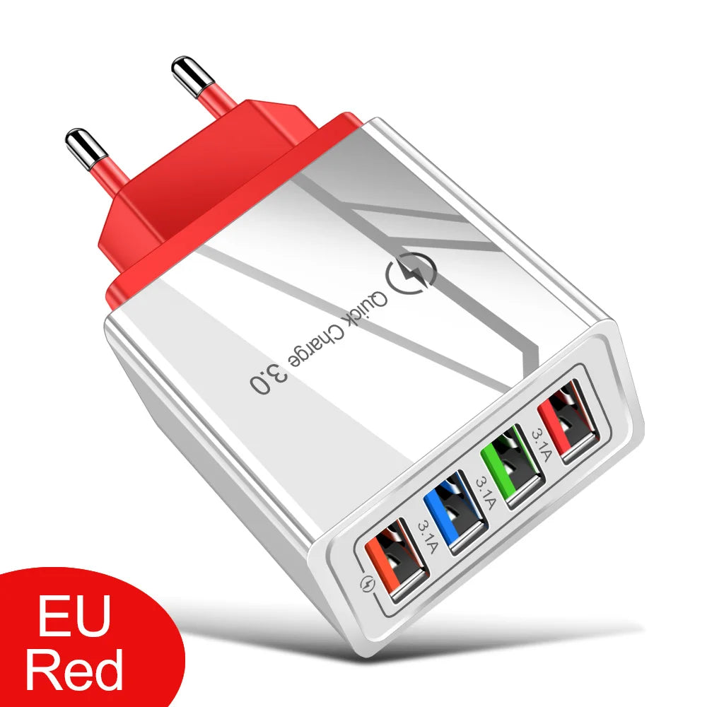Caricatore USB 3A a 4 Porte Da Muro Con Spina EU US Integrata Per iPhone 16 Pro Ricarica Veloce