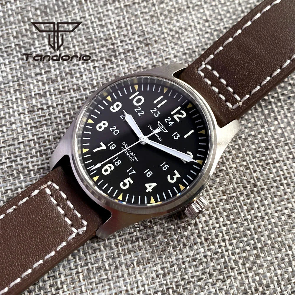 Orologio Diver Automatico Uomo Tandorio 39mm 20BAR Corona a Vite Vetro Zaffiro AR Lume Verde