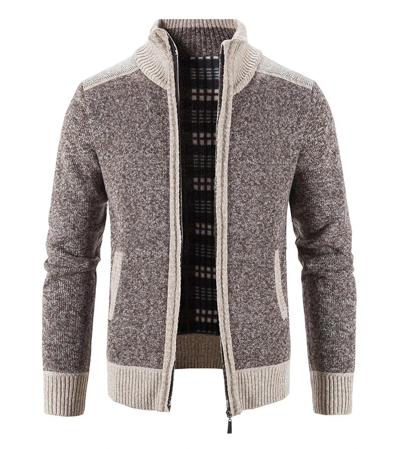 Nuovo Cardigan Patchwork Da Uomo Slim Fit Con Collo Coreano Caldo E Lavorato A Maglia Giacca Invernale