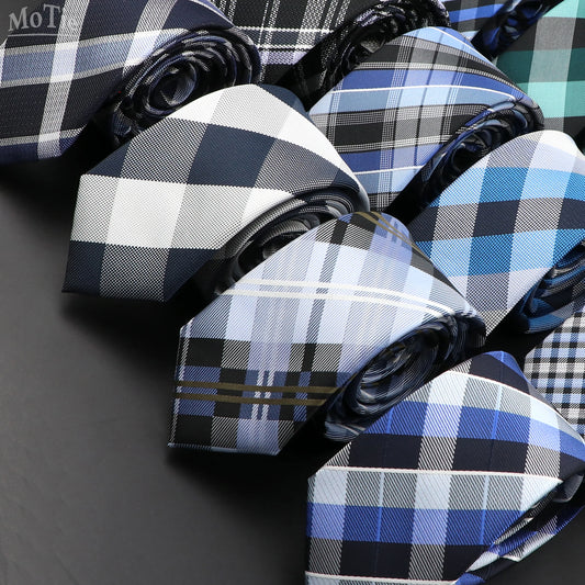 Nuova Cravatta Scozzese Jacquard Da 6 Cm Per Uomo Classiche A Quadri In Poliestere
