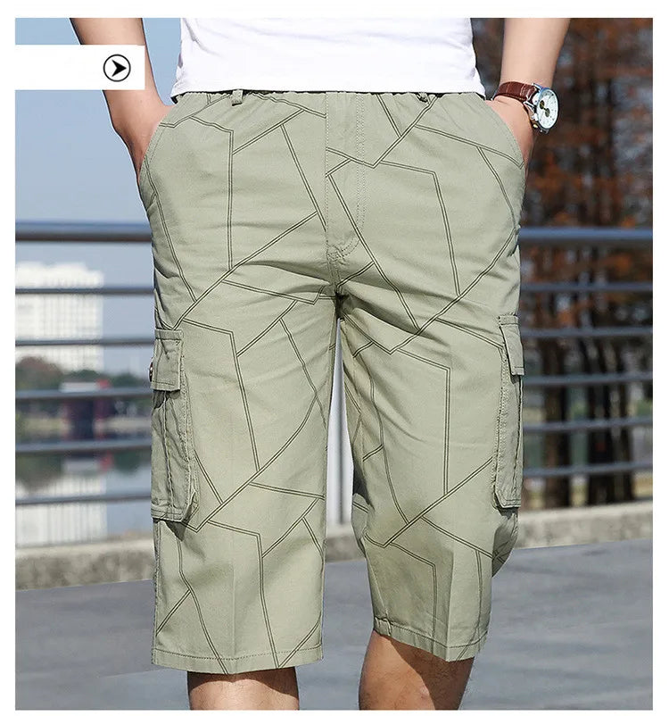 Pantaloncini Cargo Uomo Plus Size 6XL Lunghezza Al Ginocchio Cotone Elasticizzato Tasche Militari Bermuda Capri