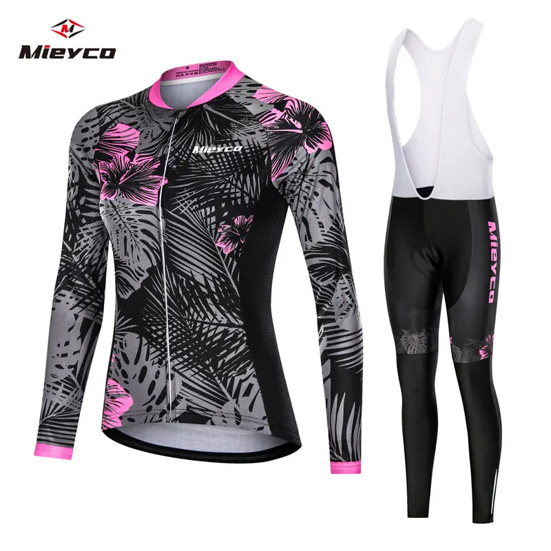 Mieyco Completo Ciclismo Donna Set Maglie a Maniche Lunghe in Poliestere Protezione UV Jersey